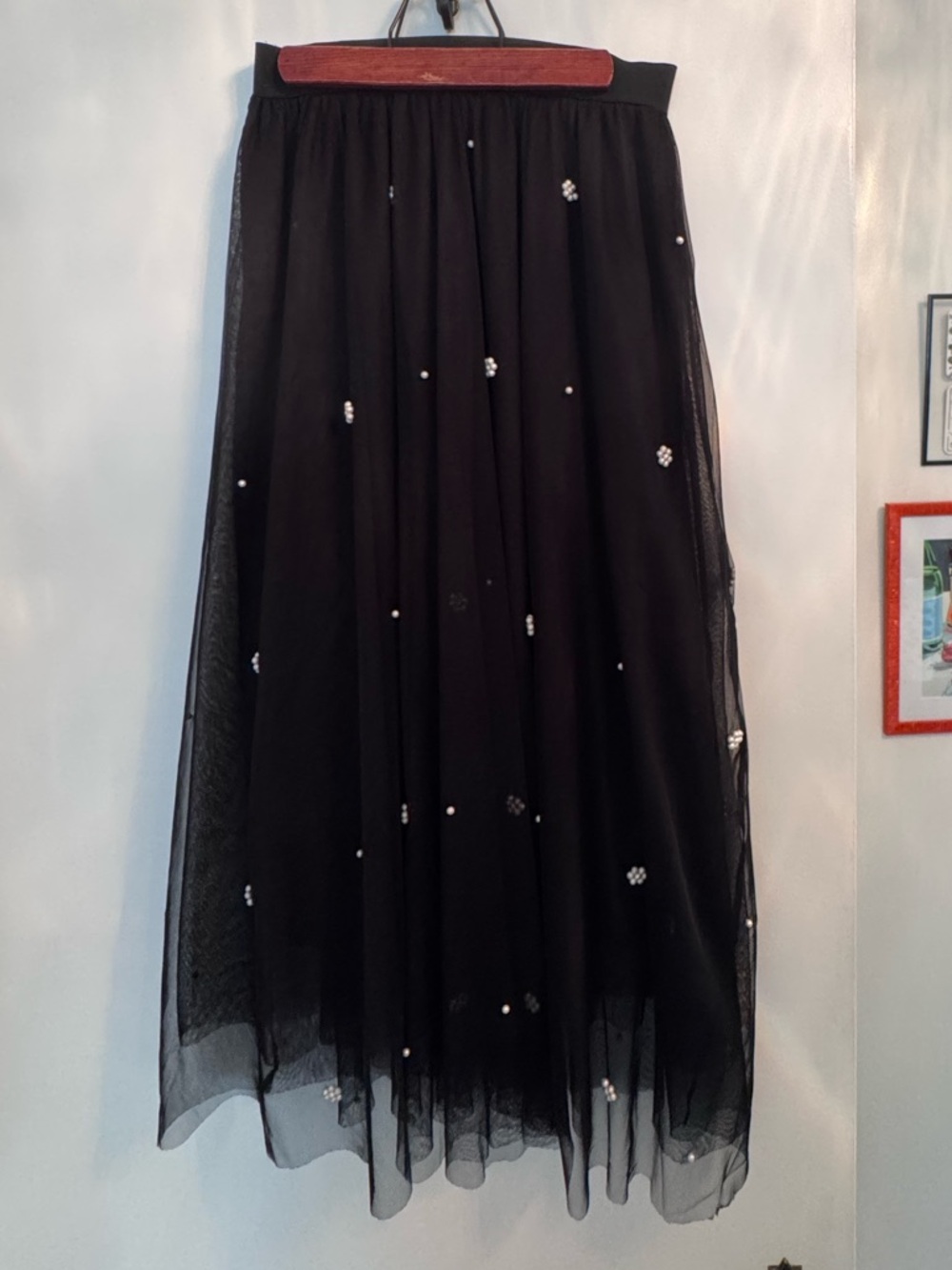 Black Embellished Tulle Maxi Skirt , Small